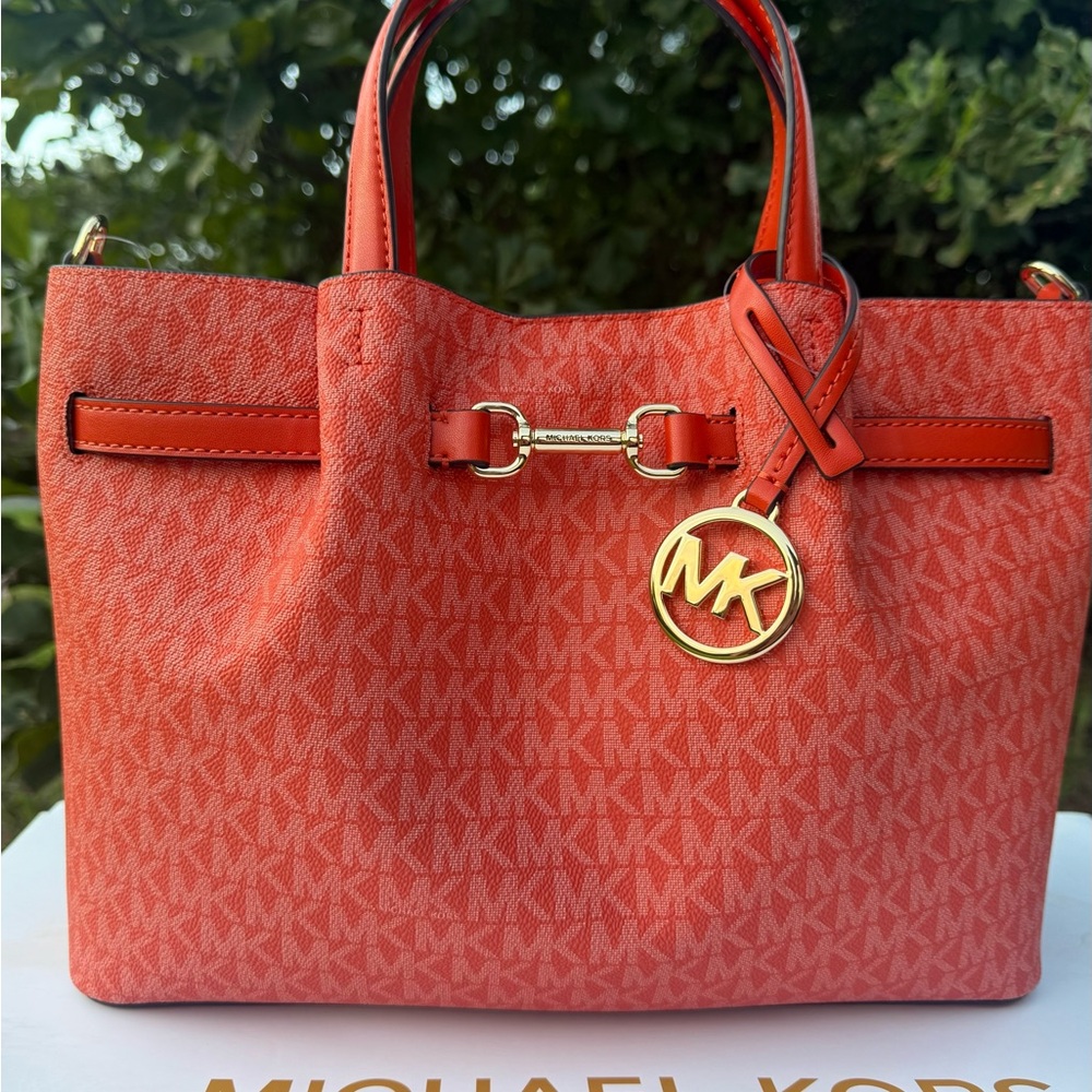 Michael Kors Carson Medium Satchel Shoulder Crossbody Bag Red Clay